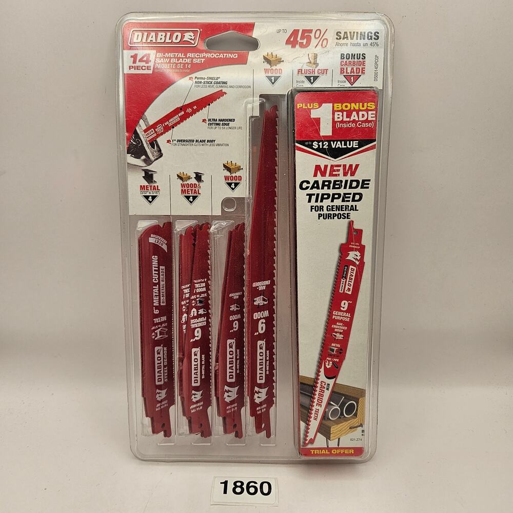 DIABLO 14 PIECE CARBIDE TIPPED FLUSH CUT WOOD + METAL DS0014SPCGP